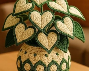 Crochet Heart Leaf Plant Pattern PDF, Amigurumi Potted Plant Decor (Digital Download)