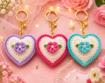 Colorful Heart Keychain Set – Crochet Handmade Bag Charm & Gift Bundle