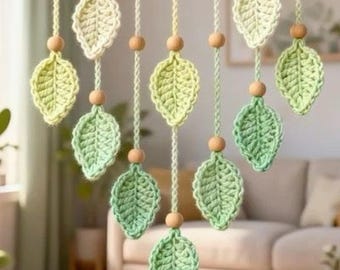 Handmade Crochet Leaf Curtain – Fresh Green Boho Window & Wall Hanging Decor