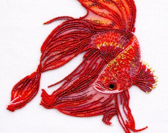 Red Betta Fish Beaded Embroidery Pattern, Handcrafted Fish Art (Digital Download)