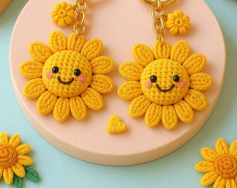 Crochet Sunflower Keychain Pattern PDF | Smiley Flower Amigurumi Charm (Digital Download)
