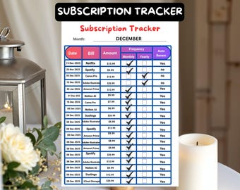 Editable Subscription Tracker | Recurring Bill Planner (A4 Letter PDF)