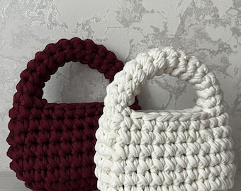 Chunky Crochet Mini Bag Pattern PDF, Beginner T-Shirt Yarn Tote Tutorial (Digital Download)