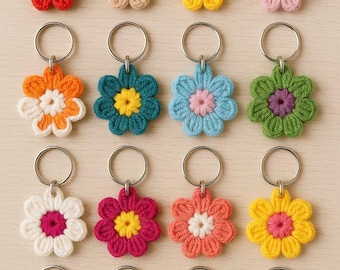 Crochet Flower Keychain Pattern | Puffy Daisy Keyring (PDF)