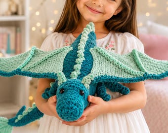 Crochet Dragon Pattern PDF, Amigurumi Dragon Plush, Teal Mint Dragon Crochet Pattern, Fantasy Toy, Intermediate Crochet Pattern