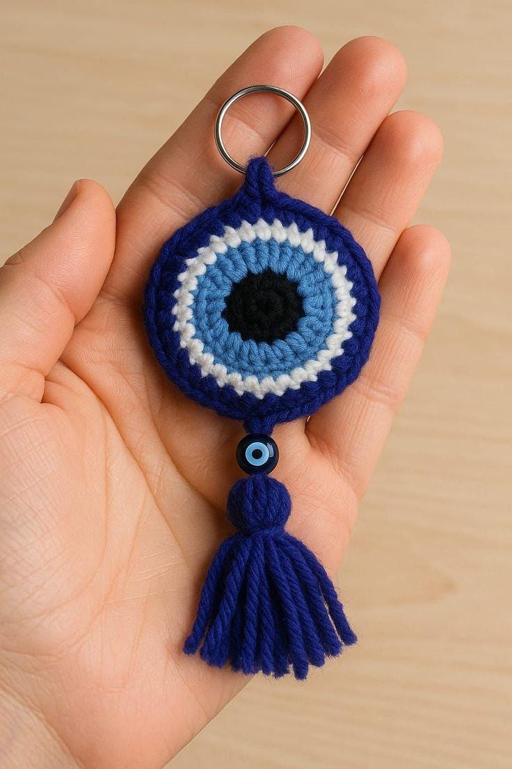 40 Eye Crochet Patterns: Mesmerizing Designs for Every Crochet Enthusiast 11 Evil Eye Crochet Keychain