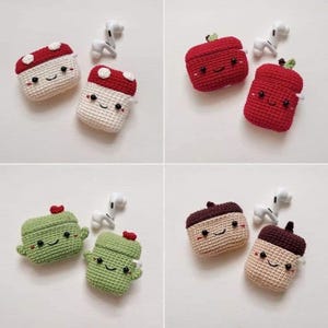 Patrón de funda de AirPods a crochet / Amigurumi de hongo, manzana, cactus y bellota (Descarga PDF)