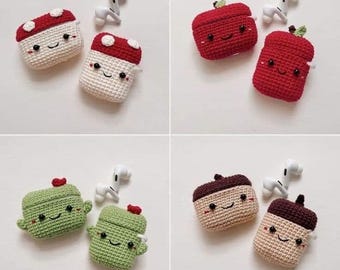 Crochet AirPods Case Pattern | Mushroom, Apple, Cactus, Acorn Amigurumi (PDF Download)