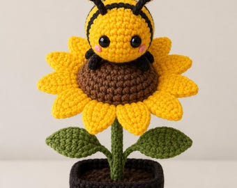 Crochet Bee Sunflower Amigurumi Pattern | Beginner Friendly PDF (Digital Download)