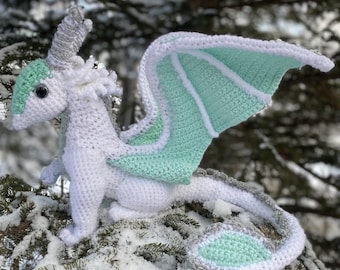 Adult Icewing Crochet Dragon: Poseable Ice dragon