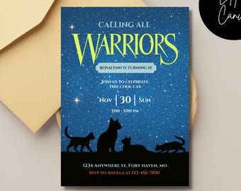 Cat Novel Inspired Invitation, Personalized Warriors Invite, 5x7 Canva Template, Digital Download