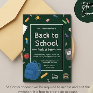 Back to School Party Invitation: Personalized Chalkboard School Invite (5x7 Canva Template, Digital Download)