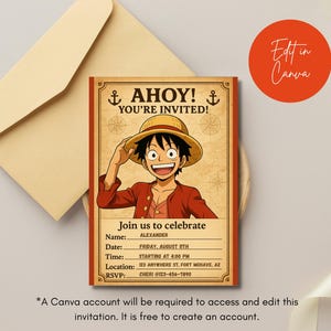 One Piece Birthday Invitation - Digital Download - Editable in Canva