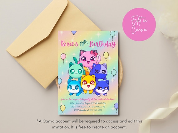 Aphmau MeeMeow Inspired Birthday Invitation, Personalized Mee-Meow Invite, Digital Download, Cute Cat Birthday Invitation