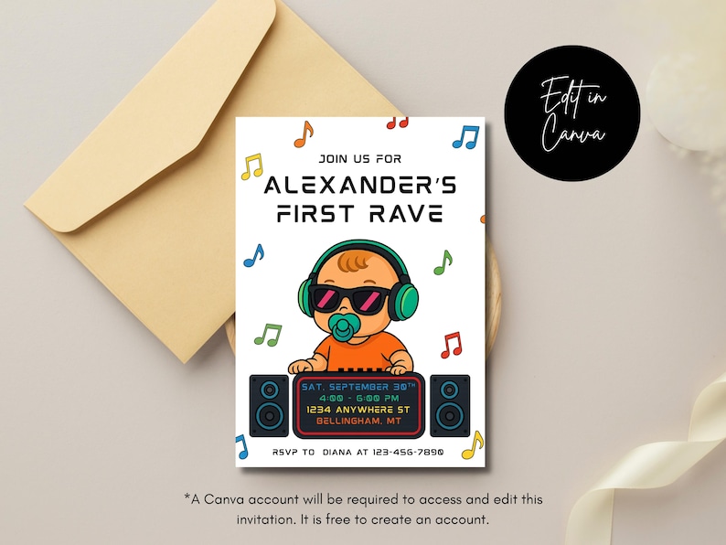 Baby's First Rave/toddler DJ Birthday Invite, Baby Rave Birthday ...