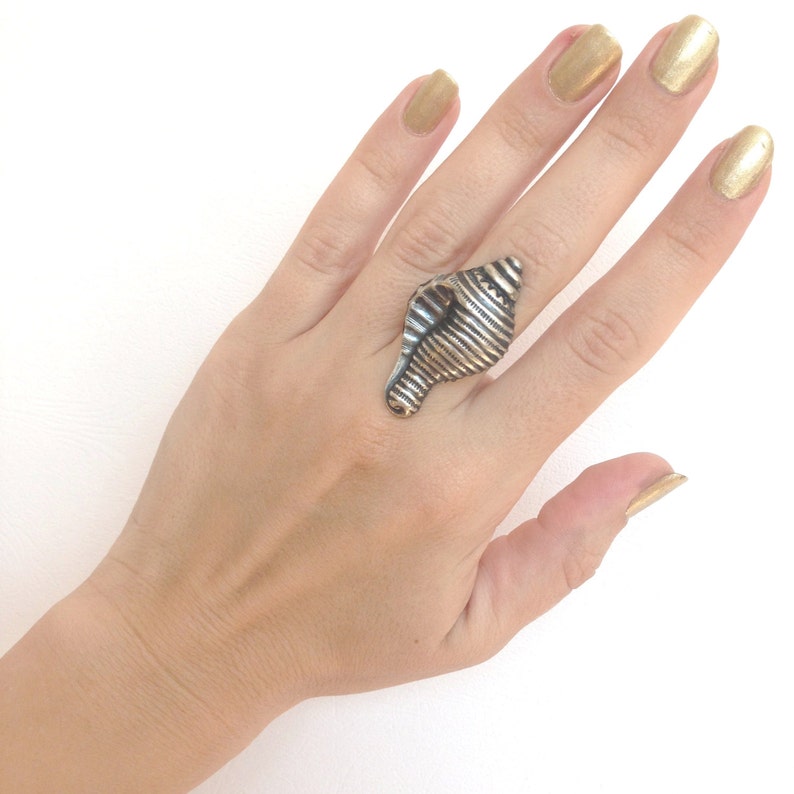 Shell Ring, Sea Shell Ring, Silver Plated Adjustable Ring, Nautical
