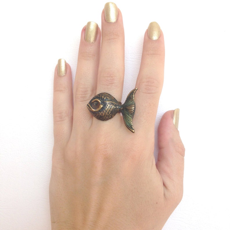 Pensive Fish Ring Golden Carp Ring Koi Fish Ring Antiqued Etsy