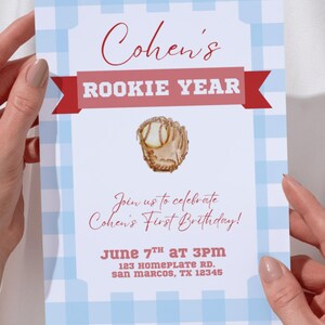 Rookie Year First Birthday Invitation | Baseball Theme | 1st Birthday Canva Template | Digital Download Invite