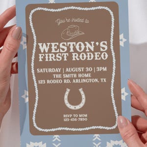 First Rodeo Birthday Invitation | Western Cowboy Theme | Editable Canva Template | 1st Birthday Digital Invite | Instant Download