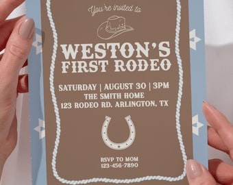 First Rodeo Birthday Invitation | Western Cowboy Theme | Editable Canva Template | 1st Birthday Digital Invite | Instant Download