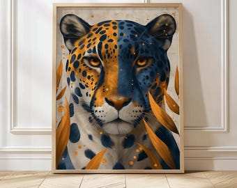 Golden Jaguar Abstract Art Print: Bold Wildlife Decor (Digital Download