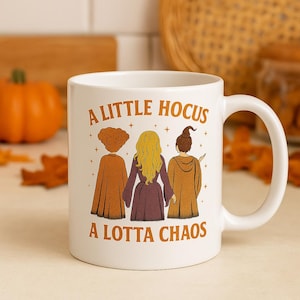 A Little Hocus A Lotta Chaos Mug | Funny Halloween Coffee Cup | Witchy Autumn Drinkware | Spooky Season Gift for Her