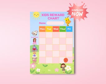 Girls Reward Chart | Chore Chart for Kids | Printable Behaviour Tracker | Digital Download | A4 PDF