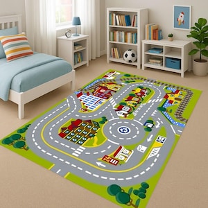 City Map Play Rug,Road Rug,Toy Car Track Rug,Preschool Play Mat,Traffic Rug,Kids Room Rug,Playroom Mat,Non Slip Rug,Gift For kids,Soft Rug