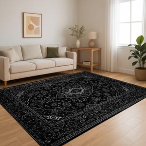 Black Oriental Rug,Persian Carpet,Vintage Rug,Classic Rug,Traditional Rug,Motif Rug,Living Room Rug,Bedroom Rug,Minimalist Rug,Non Slip Rug