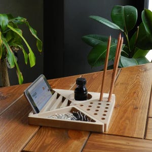 Custom Wood Desk Organizer | Phone Stand Docking Station | Personalized Logo | Office Gift | Handmade Woodworking