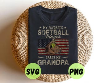 My Favorite Softball Player Calls Me Grandpa SVG PNG, Funny Softball Grandpa Gift, Fathers Day Design, Digital Download