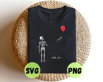 Skeleton Holding Balloon SVG PNG, Gothic Halloween Design, Spooky Skeleton Dark Humor Digital Download