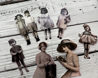Set of 26 - Custom Printed-vintage die cut paper dolls, little girl journal materials, for junk journal paper dolls