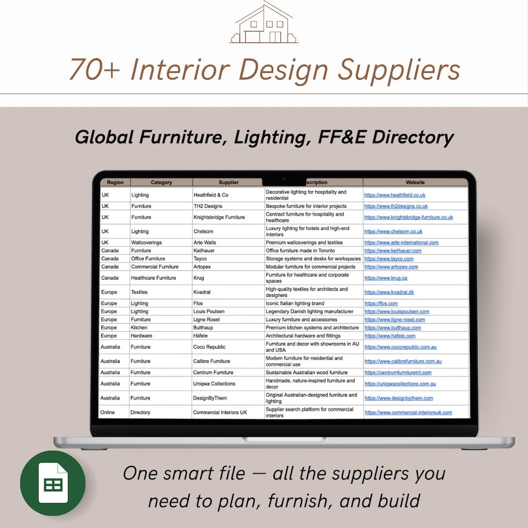 70+ Global Interior Design Suppliers – Editable Google Sheet Directory ...