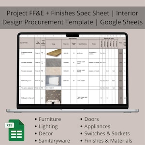 Project FF&E + Finishes Spec Sheet | Interior Design Procurement Template | Google Sheets