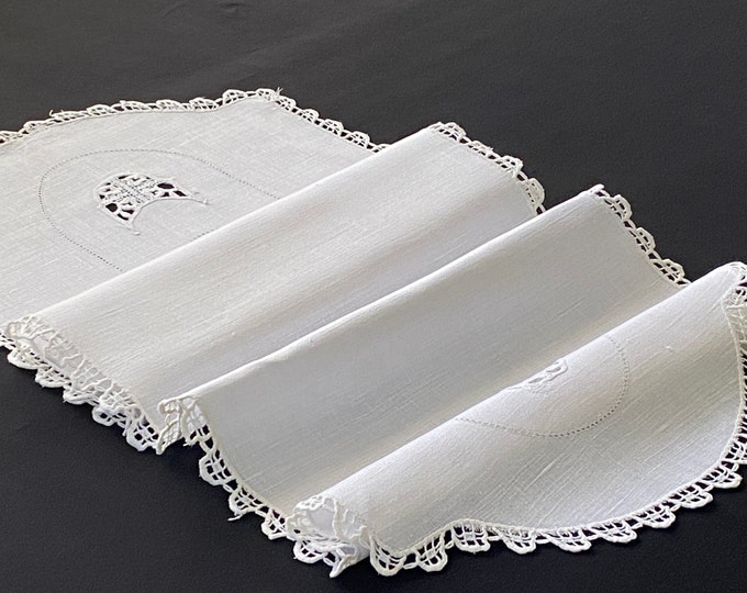 White Linen/cotton Blend Table Runner or Dresser Scarf, Vintage Table