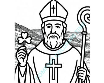 Saint Patrick Coloring Page, Catholic Activity (Digital PDF)