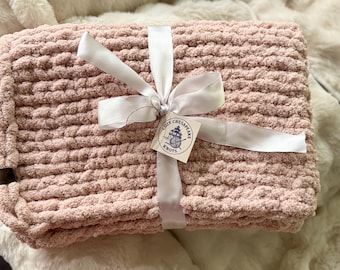 Chunky Knit Pink Baby Blanket -30 X 40”
