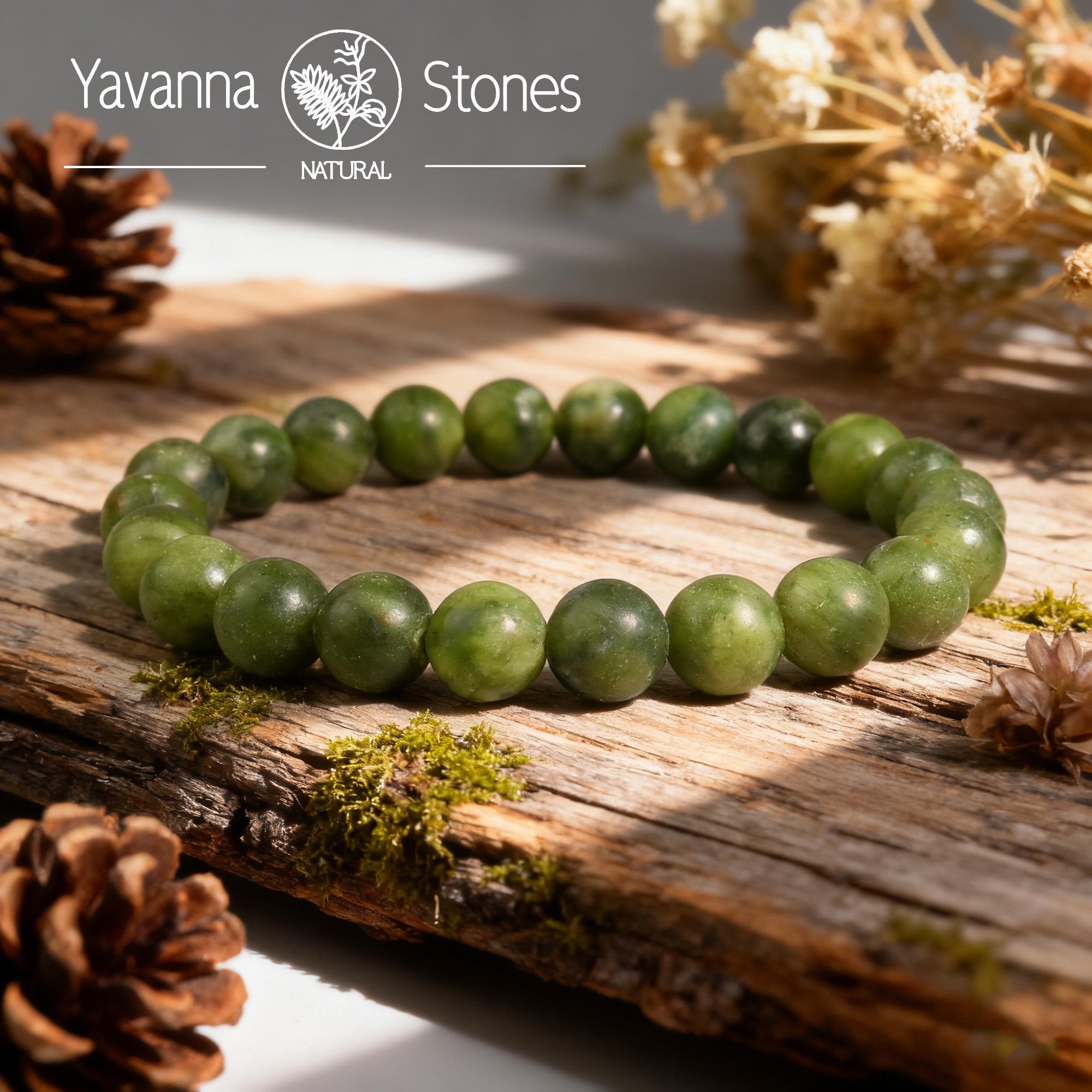 Nephrite Jade Bracelet: 8mm Green Gemstone, Natural Healing