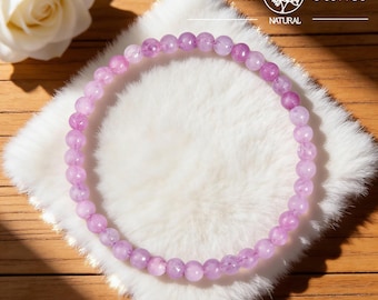 Kunzite Bracelet, Natural Purple Gemstone Bead Bracelet, Gift for Her