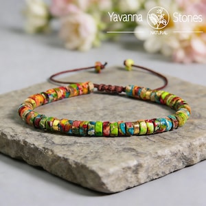 Galaxy Sea Sediment Jasper Bracelet, Tube Bead Imperial Jasper Jewelry