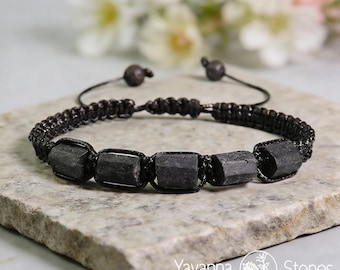 Raw Black Tourmaline Bracelet, Adjustable Cord, Men's Jewelry