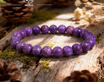8mm Purple Charoite Gemstone Bracelet: Handmade Beaded Stretch Bracelet