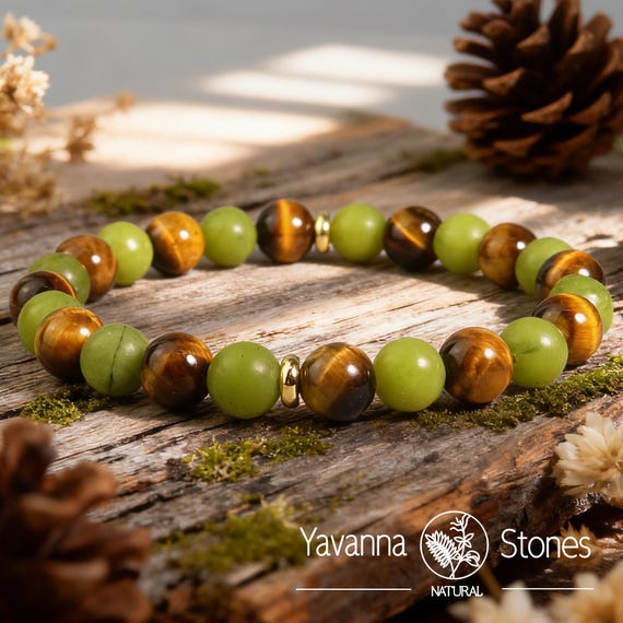 Set Di Bracciali Elasticizzati In Pietre Naturali - Giada, Occhio Di Tigre, Ossidiana Nera - Gioielli Moda Fatto A Mano Unisex In Confezione Regalo