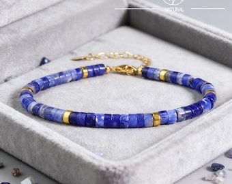 Pulsera de cuentas tubulares de sodalita, piedra preciosa azul minimalista, piedra natal de noviembre