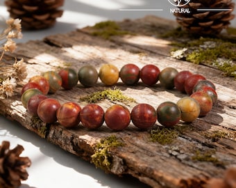Red Creek Jasper Stone Bracelet, 8mm Gemstone Beaded Jewelry