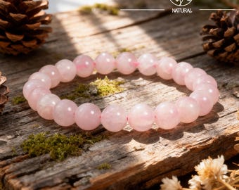 Rose Quartz Bracelet, Pink Gemstone Beaded Stretch Bracelet
