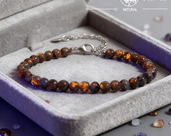 Yooperlite Bracelet, 4mm Gemstone Beaded Bracelet, UV Reactive Flame Crystal