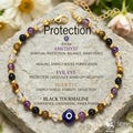 Evil Eye Dainty Protection Bracelet \u2013 Clear Quartz, Amethyst, Tiger Eye, Black Tourmaline