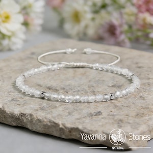 Clear Quartz Bracelet, Faceted Crystal Beads, Adjustable Gemstone Stacking Bracelet